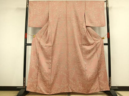 平和屋着物▽上質な小紋 単衣 草花文 正絹 逸品 AAAV8496fy