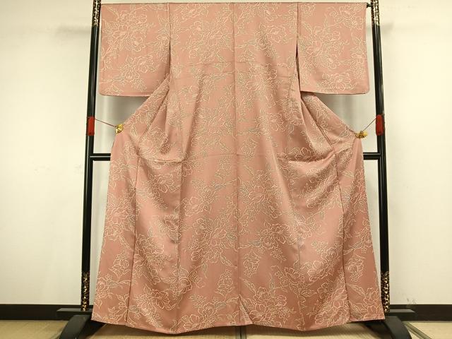 平和屋着物▽上質な小紋 単衣 草花文 正絹 逸品 AAAV8496fy