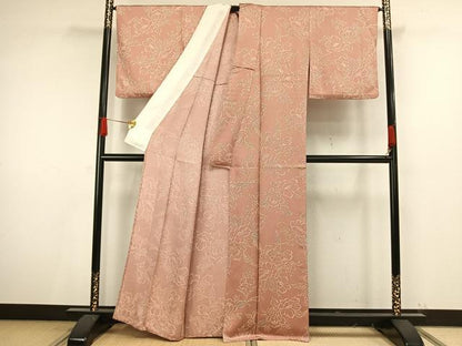 平和屋着物▽上質な小紋 単衣 草花文 正絹 逸品 AAAV8496fy