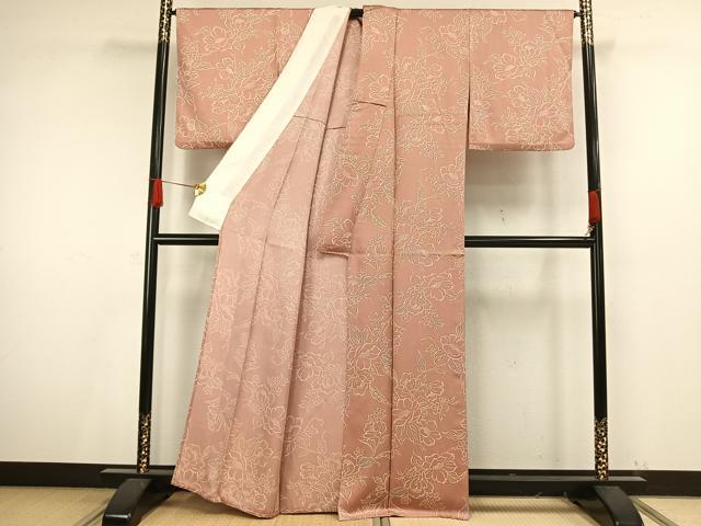 平和屋着物▽上質な小紋 単衣 草花文 正絹 逸品 AAAV8496fy