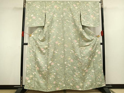 平和屋着物▽上質な小紋 単衣 草花文 正絹 逸品 未使用 AAAV8498fy