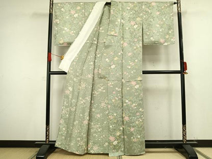平和屋着物▽上質な小紋 単衣 草花文 正絹 逸品 未使用 AAAV8498fy