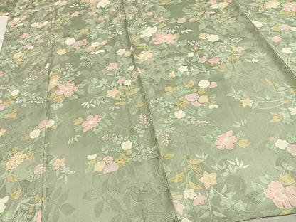 平和屋着物▽上質な小紋 単衣 草花文 正絹 逸品 未使用 AAAV8498fy