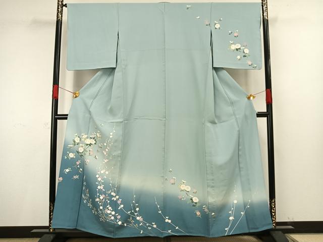 平和屋着物▽訪問着　単衣　枝花文　暈し染め　正絹　逸品　AAAV8499fy