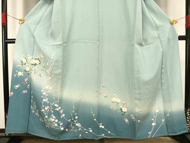 平和屋着物▽訪問着　単衣　枝花文　暈し染め　正絹　逸品　AAAV8499fy