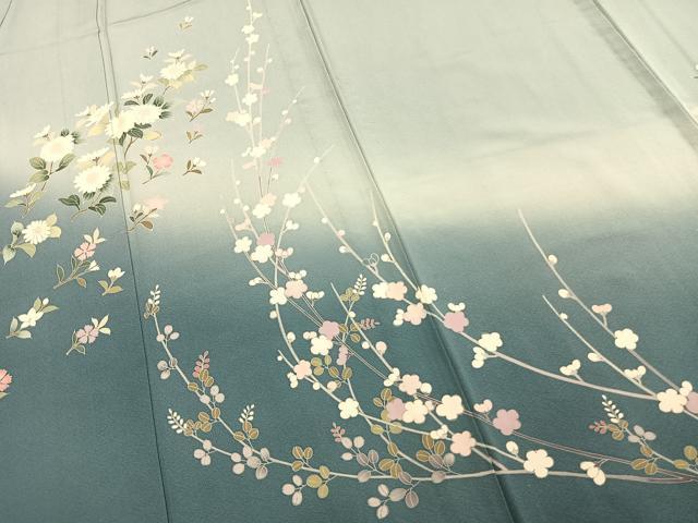 平和屋着物▽訪問着　単衣　枝花文　暈し染め　正絹　逸品　AAAV8499fy