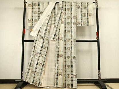 平和屋着物▽上質な紬 単衣 動物花文 正絹 逸品 AAAV8501fy