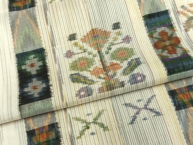 平和屋着物▽上質な紬 単衣 動物花文 正絹 逸品 AAAV8501fy