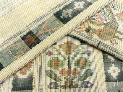 平和屋着物▽上質な紬 単衣 動物花文 正絹 逸品 AAAV8501fy