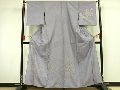 平和屋着物▽訪問着 単衣 紬地 草花文 正絹 逸品 AAAV8506fy