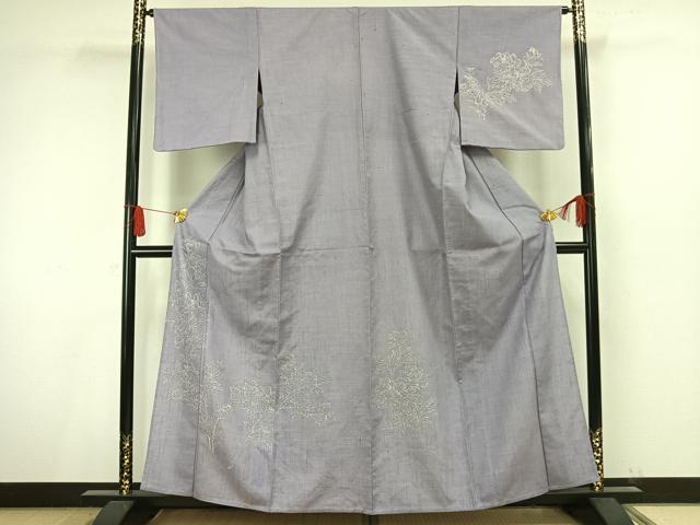 平和屋着物▽訪問着 単衣 紬地 草花文 正絹 逸品 AAAV8506fy