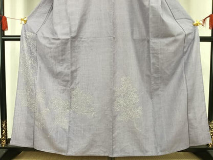 平和屋着物▽訪問着 単衣 紬地 草花文 正絹 逸品 AAAV8506fy