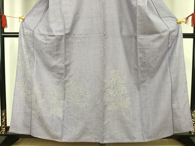 平和屋着物▽訪問着 単衣 紬地 草花文 正絹 逸品 AAAV8506fy