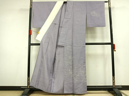 平和屋着物▽訪問着 単衣 紬地 草花文 正絹 逸品 AAAV8506fy