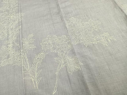 平和屋着物▽訪問着 単衣 紬地 草花文 正絹 逸品 AAAV8506fy