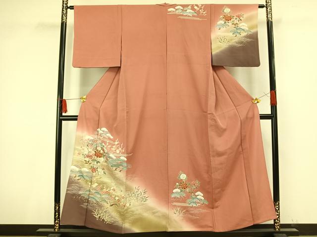 平和屋着物▽訪問着 単衣 草花文 暈し染め 金銀彩 正絹 逸品 AAAV8507fy