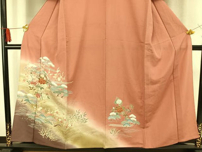 平和屋着物▽訪問着 単衣 草花文 暈し染め 金銀彩 正絹 逸品 AAAV8507fy