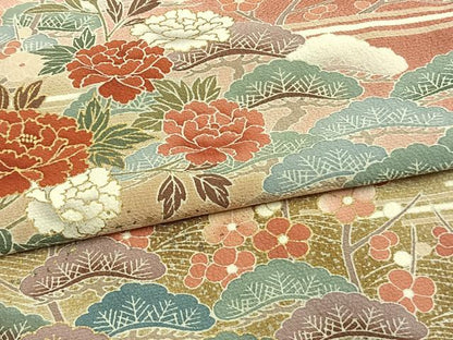 平和屋着物▽訪問着 単衣 草花文 暈し染め 金銀彩 正絹 逸品 AAAV8507fy