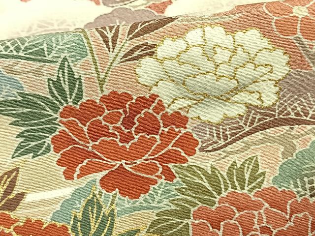平和屋着物▽訪問着 単衣 草花文 暈し染め 金銀彩 正絹 逸品 AAAV8507fy