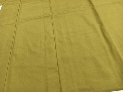 平和屋着物▽上質な紬 単衣 色無地 鶯色 正絹 逸品 未使用 AAAV8508fy