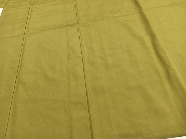 平和屋着物▽上質な紬 単衣 色無地 鶯色 正絹 逸品 未使用 AAAV8508fy
