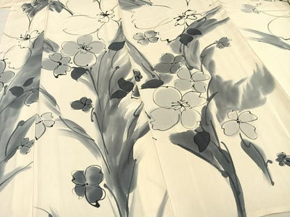 平和屋着物▽上質な小紋　単衣　手描き　草花文　暈し染め　正絹　逸品　AAAV8511fy