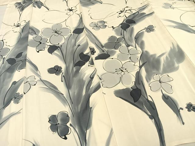 平和屋着物▽上質な小紋　単衣　手描き　草花文　暈し染め　正絹　逸品　AAAV8511fy