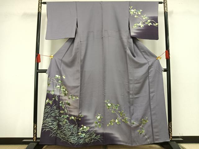 平和屋着物▽訪問着 単衣 螺鈿 草花文 暈し染め 金彩 正絹 逸品 未使用 AAAV8512fy