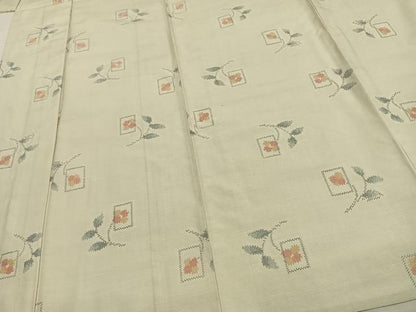 平和屋着物▽上質な紬　単衣　色紙草花文　正絹　逸品　AAAV8513fy