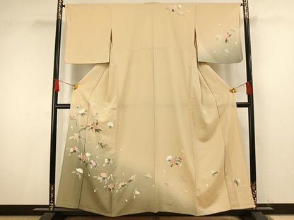 平和屋着物▽訪問着 単衣 草花文 暈し染め 金彩 正絹 逸品 AAAV8514fy
