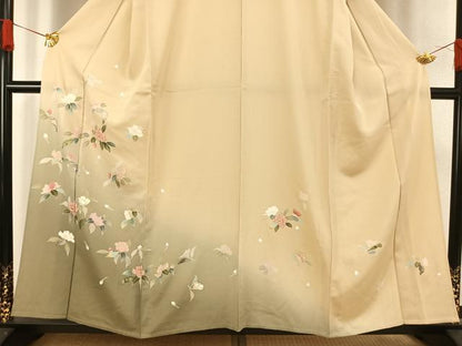 平和屋着物▽訪問着 単衣 草花文 暈し染め 金彩 正絹 逸品 AAAV8514fy