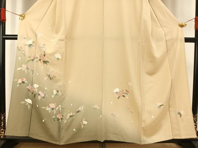 平和屋着物▽訪問着 単衣 草花文 暈し染め 金彩 正絹 逸品 AAAV8514fy