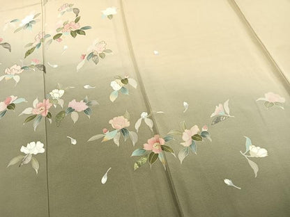 平和屋着物▽訪問着 単衣 草花文 暈し染め 金彩 正絹 逸品 AAAV8514fy
