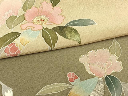 平和屋着物▽訪問着 単衣 草花文 暈し染め 金彩 正絹 逸品 AAAV8514fy