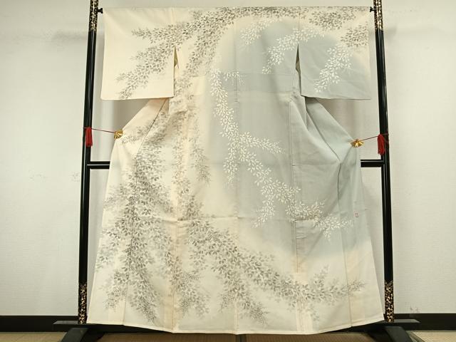 平和屋着物▽訪問着　単衣　作家物　手描き　草花文　暈し染め　正絹　逸品　AAAV8515fy
