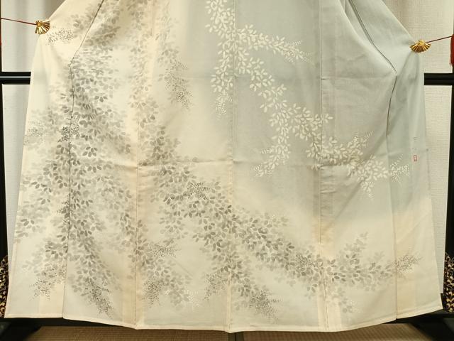 平和屋着物▽訪問着　単衣　作家物　手描き　草花文　暈し染め　正絹　逸品　AAAV8515fy