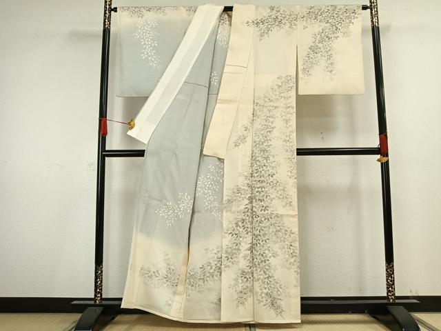 平和屋着物▽訪問着　単衣　作家物　手描き　草花文　暈し染め　正絹　逸品　AAAV8515fy