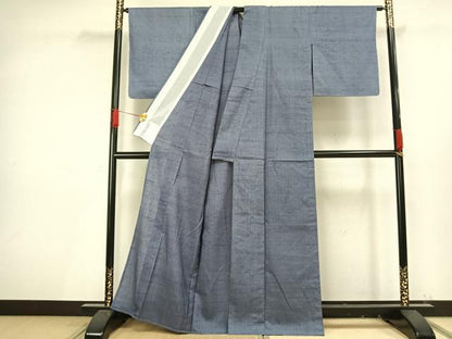平和屋着物▽上質な紬 単衣 色無地 御召御納戸色 正絹 逸品 未使用 AAAV8517fy