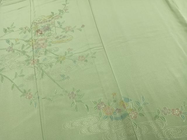 平和屋着物▽訪問着 単衣 中国三大刺繍 汕頭刺繍 スワトウ刺繍 総刺繍 貝桶花文 正絹 逸品 未使用 AAAV8520fy
