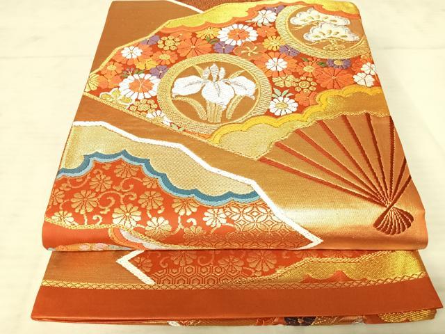 平和屋着物◎六通柄袋帯　唐織　扇面花文　金銀糸　正絹　逸品　AAAV8645yx