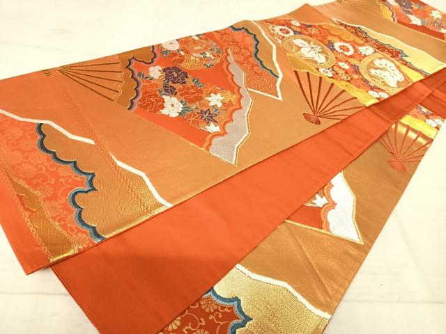 平和屋着物◎六通柄袋帯　唐織　扇面花文　金銀糸　正絹　逸品　AAAV8645yx