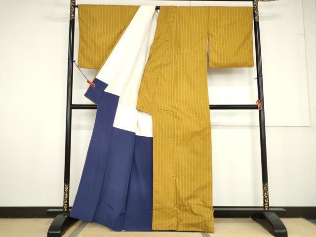 平和屋着物●山下八百子　本場黄八丈　市松綾織　正絹　逸品　AAAV8883ma