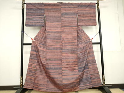 平和屋着物●上質な紬 横段文 正絹 逸品 AAAV8889ma