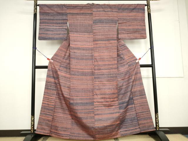 平和屋着物●上質な紬 横段文 正絹 逸品 AAAV8889ma