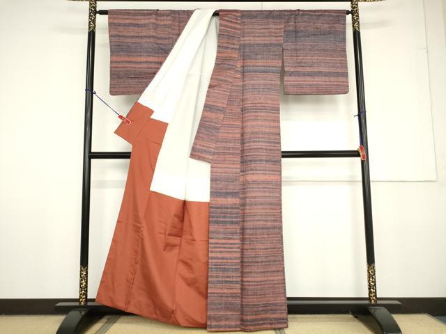 平和屋着物●上質な紬 横段文 正絹 逸品 AAAV8889ma