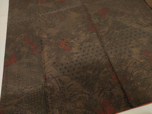 平和屋着物●本場染大島紬　草花文　正絹　逸品　AAAV8905ma