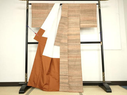 平和屋着物●上質な紬　横段文　正絹　逸品　AAAV8918ma