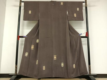 平和屋着物●訪問着　友禅　色紙花文　金彩　鬼しぼ縮緬　正絹　逸品　AAAV9010np