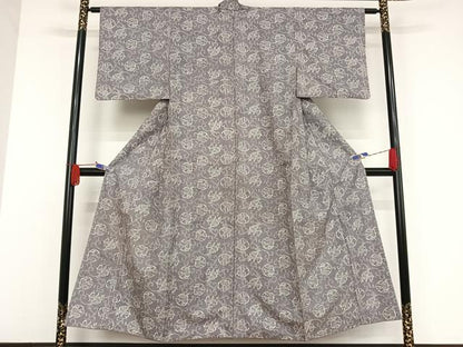 平和屋着物●上質な小紋 紬地 型染め 草花丸文 正絹 逸品 AAAV9024np