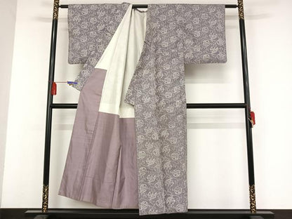 平和屋着物●上質な小紋 紬地 型染め 草花丸文 正絹 逸品 AAAV9024np